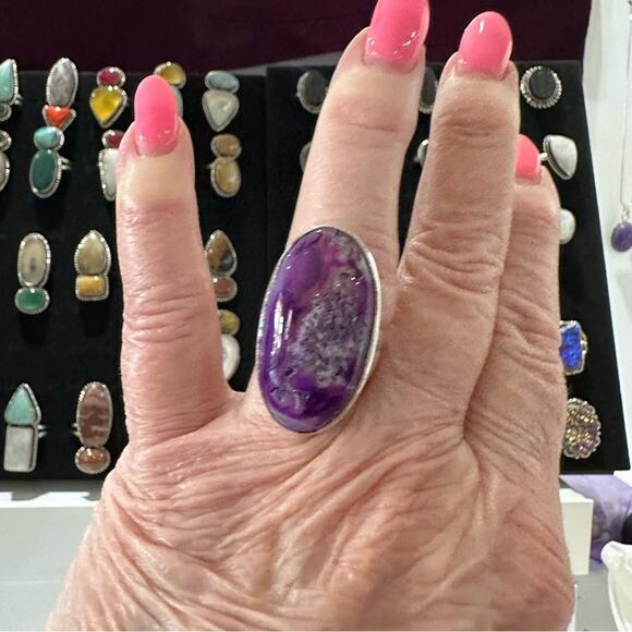 💕 Natural purple stick agate Gemstone ring Silver overlay 
 handmade size 8.5 - Picture 5 of 6